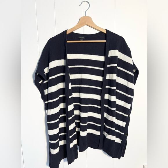 Talbots blue and white stripe open vest knit side button preppy mature - Picture 3 of 8